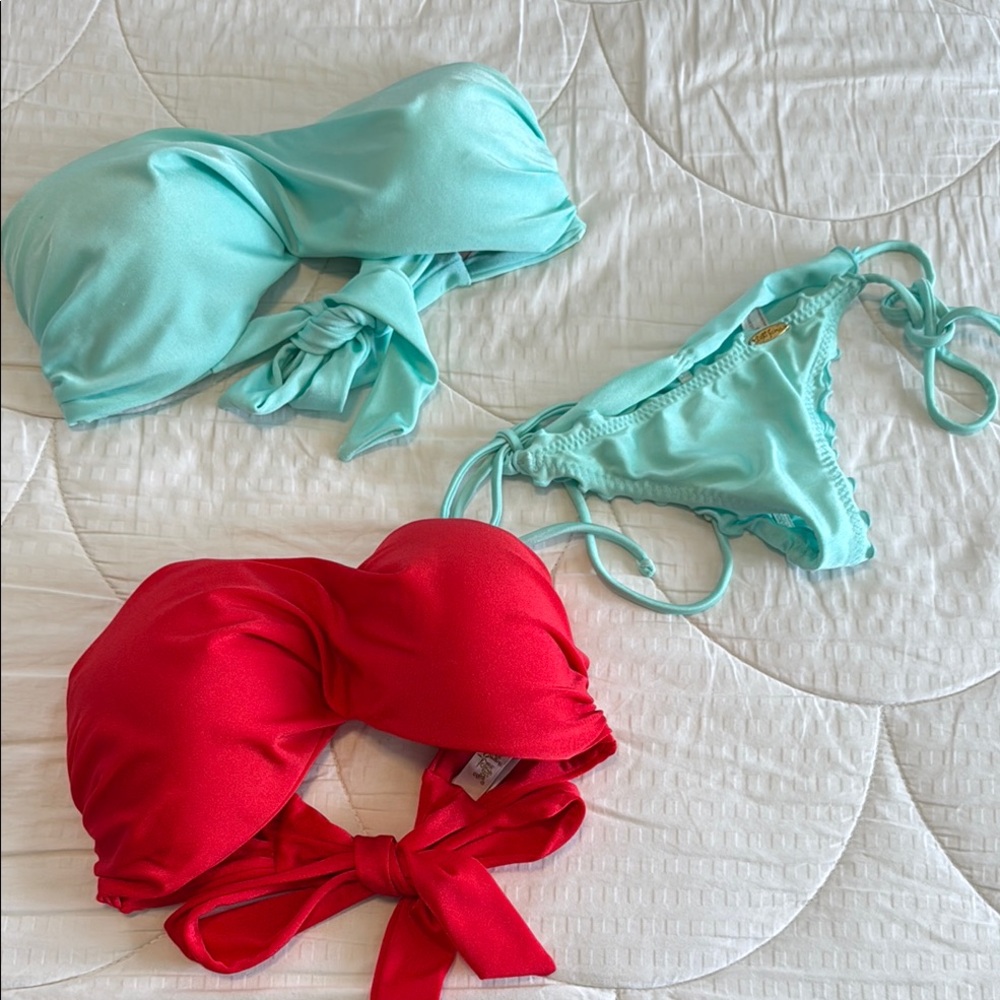 2 Luli Fama Bikini Bandeau Tops (size Large) & 1 Bottom (size Smaill) - EUC